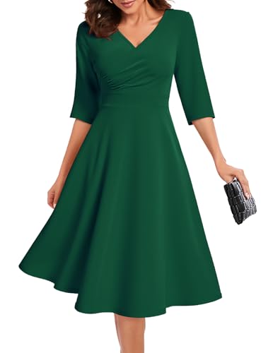 Bbonlinedress Sommerkleid Damen lang Abendkleider elegant für Hochzeit festliches Kleid Party Cocktailkleid Rockabilly Kleider Dark Green L von Bbonlinedress