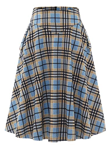 Damen Mini Rock Basic Solid Vielseitige Dehnbaren Informell Minikleid Retro Sexy Rock Faltenrock Röcke für Damen Skirts Casual Rock Hohe Taille Midi Rock Black Yellow Plaid 2XL von Bbonlinedress