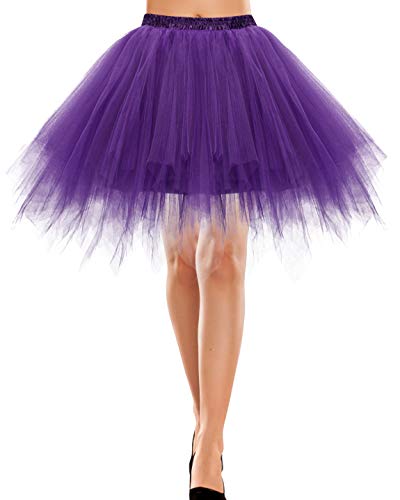 Damen Rock Rockabilly Petticoat tüllrock Petticoat 50er rockRetro Tutu Ballet Tüllrock Crinoline Karneval kostüme Cosplay Rock Rockabilly Tanz Ballettkarneval Purple L von Bbonlinedress