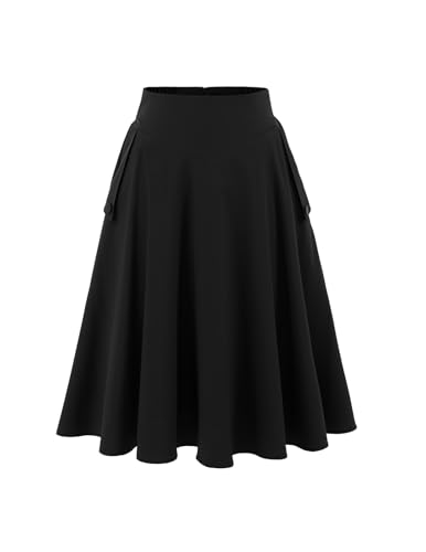 Rock Damen Sommer Knielang Röcke Tellerrock Basic Solid Vielseitige Vintage Retro Rock Casual Hohe Taille Freizeitrock Black L von Bbonlinedress