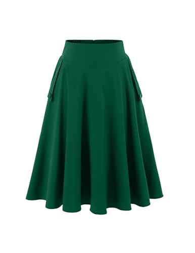 Rock Damen Sommer Knielang Röcke Tellerrock Basic Solid Vielseitige Vintage Retro Rock Casual Hohe Taille Freizeitrock Dark Green XL von Bbonlinedress