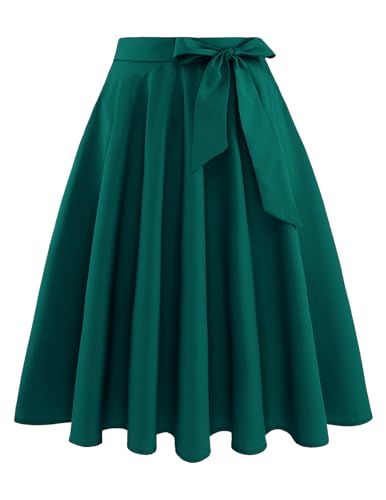 Trachtenrock Damen Knielang Röcke Vintage Rockabilly Oktoberfest Rock Basic Vielseitige Casual Tellerrock Hohe Taille Freizeitrock Dark Green S von Bbonlinedress