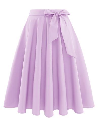 Trachtenrock Damen Knielang Röcke Vintage Rockabilly Oktoberfest Rock Basic Vielseitige Casual Tellerrock Hohe Taille Freizeitrock Lavender S von Bbonlinedress