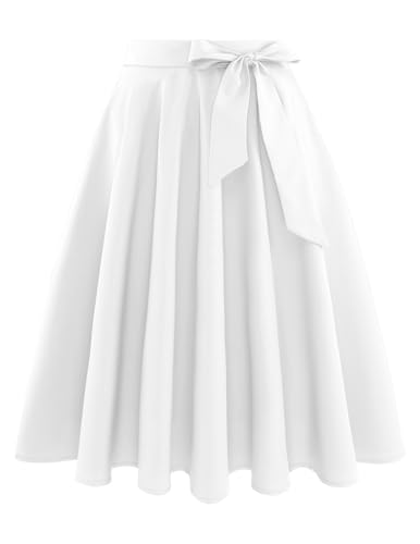 Trachtenrock Damen Knielang Röcke Vintage Rockabilly Oktoberfest Rock Basic Vielseitige Casual Tellerrock Hohe Taille Freizeitrock White 2XL von Bbonlinedress