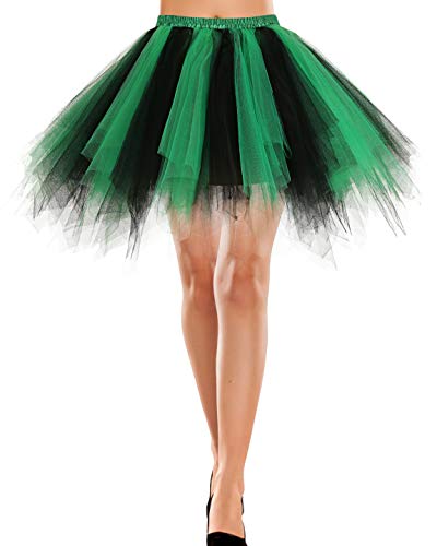 Rock tüllrock Damen Knielang Tüll Petticoat Kleider Unterrock Dirndl kurz Vintage Rock Damen kariert Petticoat rot Tutu Ballet Tüllrock Black Green S von Bbonlinedress