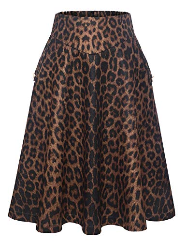 Winterrock Damen Lang Vintage Elegant Plaid Warm Elastische Taille A-Linie Hohe Taille Midi Rock Brown Leopard XL von Bbonlinedress