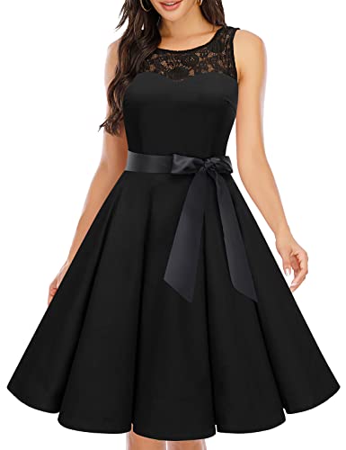 bbonlinedress 1950er Ärmellos Vintage Retro Spitzenkleid Rundhals Abendkleid Black L von Bbonlinedress