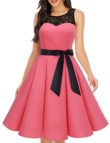 bbonlinedress 1950er Ärmellos Vintage Retro Spitzenkleid Rundhals Abendkleid Coral M von Bbonlinedress