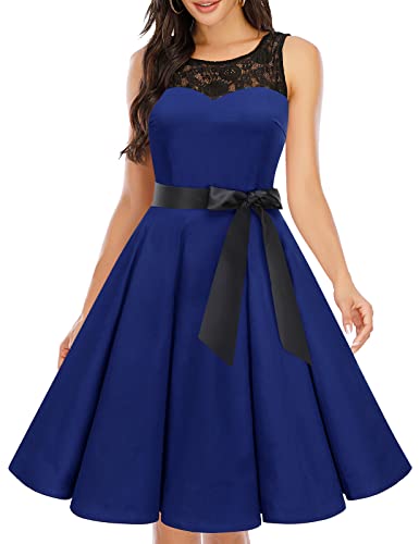 bbonlinedress 1950er Ärmellos Vintage Retro Spitzenkleid Rundhals Abendkleid Royal Blue M von Bbonlinedress