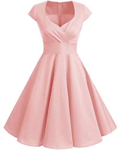 bbonlinedress 1950er Vintage Retro Cocktailkleid Rockabilly V-Ausschnitt Faltenrock Blush S von Bbonlinedress