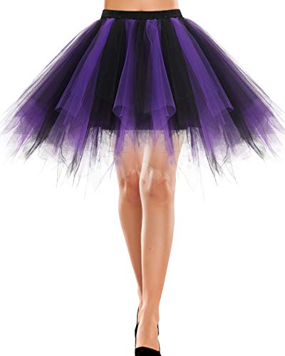 tüllrock Damen Knielang Tüll Petticoat Kleider Unterrock Dirndl kurz Vintage Rock Damen kariert Petticoat rot Tutu Ballet Tüllrock Black Purple S von Bbonlinedress