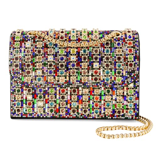 Bcautay Abend-Clutch für Damen, Strass, Abend-Geldbörsen, Taschen mit abnehmbarer Kette, für Cocktailpartys, Abschlussbälle, Hochzeiten, bunt, 18.5*7*13 von Bcautay