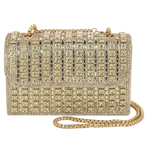 Bcautay Abend-Clutch für Damen, Strass, Abend-Geldbörsen, Taschen mit abnehmbarer Kette, für Cocktailpartys, Abschlussbälle, Hochzeiten, gold, 18.5*7*13 von Bcautay