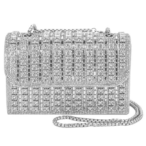 Bcautay Abend-Clutch für Damen, Strass, Abend-Geldbörsen, Taschen mit abnehmbarer Kette, für Cocktailpartys, Abschlussbälle, Hochzeiten, silber, 18.5*7*13 von Bcautay