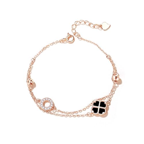 Armbänder für Frauen Rosegold Layered Armband Vierblättriges Kleeblatt Glücksarmband Lucky Clover Edelstahl Bracelet aus Titan von Bcenoilua