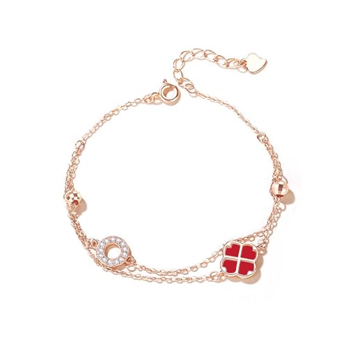 Armbänder für Frauen Rosegold Layered Armband Vierblättriges Kleeblatt Glücksarmband Lucky Clover Edelstahl Bracelet aus Titan von Bcenoilua