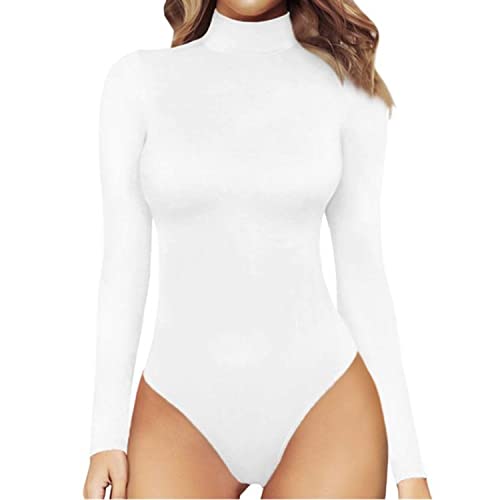 Bcenoilua Damen Body Langarm Rollkragen Thermo Bodysuit Sexy Schmal Bodysuits Unterziehbody Tops Elegant Solide Farbe Basic Langarmbody Oberteil Freizeit Stretch Shapewear Jumpsuit von Bcenoilua