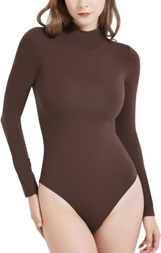 Bcenoilua Damen Body Langarm Rollkragen Thermo Bodysuit Sexy Schmal Bodysuits Unterziehbody Tops Elegant Solide Farbe Basic Langarmbody Oberteil Freizeit Stretch Shapewear Jumpsuit von Bcenoilua