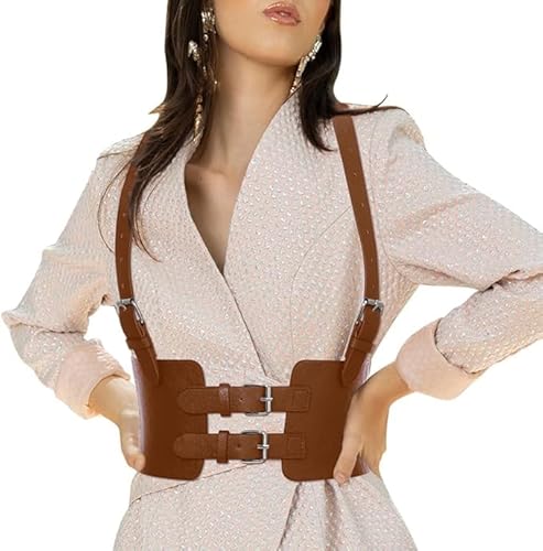 Bcenoilua Damen Gürtel Punk PU Leder Unterbrustkorsett Gürtel Gothic Verstellbare Körper Taillengürtel Mode Steampunk Korsett Taille Gürte für Cosplay Halloween Party Outfit Kostüm von Bcenoilua
