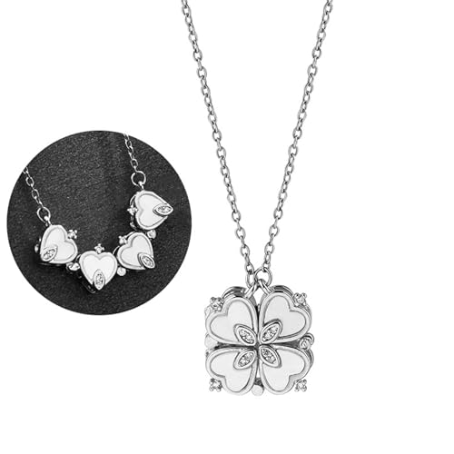 Bcenoilua Damen Halskette Magnetische Herzkette Kleeblatt Herz Halskette mit Schlüsselbein Kette Zirkonia Vierblättriges Kleeblatt Anhänger Halskette für Mama Frau Sie Freundin Geburtstags von Bcenoilua