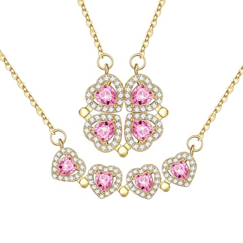 Bcenoilua Damen Halskette Vierblättriges Magnetische Herzkette Abnehmbarer Herz AnhäNger Zirkonia Glückskette für Mama Frau Sie Freundin Geburtstags Valentinstag Party JS Bcenoilua Damen Halskette Vierblättriges Magnetische Herzkette Abnehmbarer Herz AnhäNger Zirkonia Glückskette für Mama Frau Sie Freundin Geburtstags Valentinstag Party JS von Bcenoilua