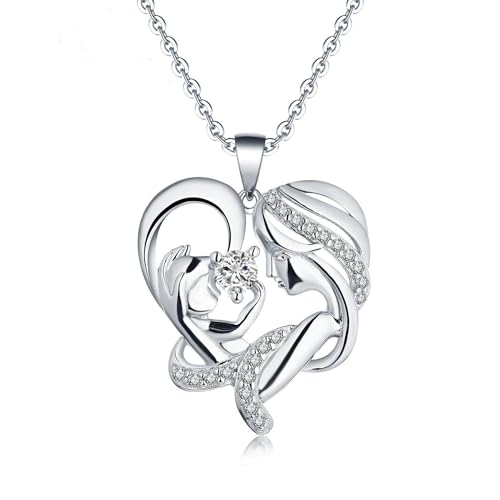 Bcenoilua Damen Herz Halskette Herz Anhänger aus 925er Sterlingsilber mit Kristallschmuc Valentinstag Muttertag AnhängerHalskette Schmuckgeschenke für Mama von Bcenoilua