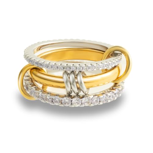 Bcenoilua Dreifach Zirkonia Ring Damen Gold und Silber Plattiert Ringe Stapelbarer Anxiety Relief Ring Geschenkidee für Freundin, Ehefrau oder Mutter von Bcenoilua