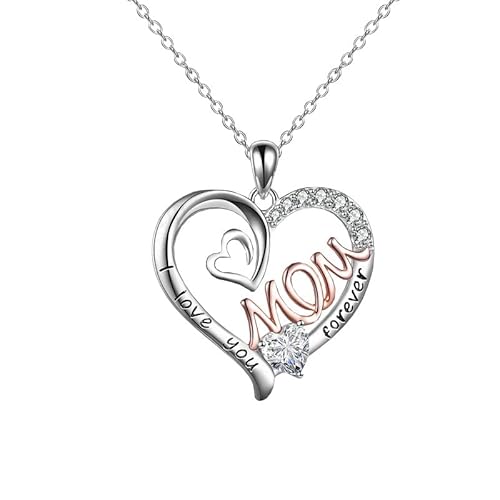 Bcenoilua Mutter Tochter Kette Herz Halskette Liebe Anhänger für Damen ​​Zirkonia Doppelherz Gravur I love you forever Geschenke für Mama Geschenke Muttertag Anhänger Schmuck 02 von Bcenoilua