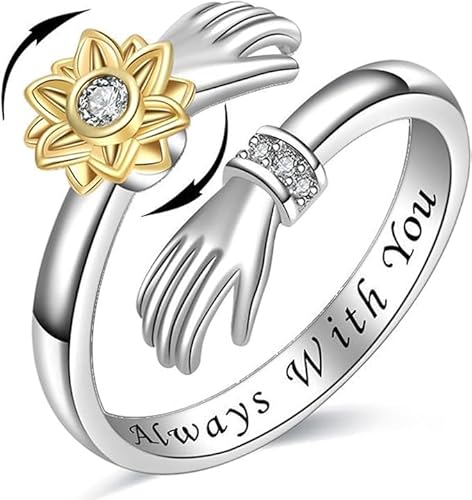 Bcenoilua Sterling Silber Umarmungsringe für Damen Verstellbar Offenen Ringe Romantischer Love Gravierte Worte Umarmung Hände Ring für Dame Freunde Valentinstagsgeschenk Geburtstagsgeschenk von Bcenoilua