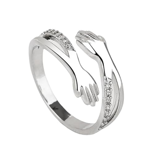 Bcenoilua Sterling Silber Umarmungsringe für Damen Verstellbar Offenen Ringe Romantischer Love Gravierte Worte Umarmung Hände Ring für Dame Freunde Valentinstagsgeschenk Geburtstagsgeschenk von Bcenoilua