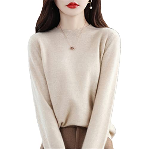 100% Wolle Kaschmir Pullover Damen Lose Casual Strick Rundhals Herbst Und Winter Beige L von Bciopll