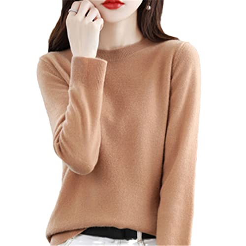 100% Wolle Kaschmir Pullover Damen Lose Casual Strick Rundhals Pullover Herbst und Winter Pullover Golden Khaki9 L von Bciopll