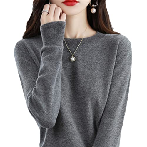 100% Wolle Kaschmir Pullover Damen Lose Casual Strick Rundhals Herbst Und Winter Grau9M von Bciopll