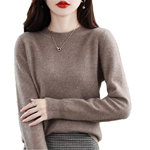100% Wolle Kaschmir Pullover Damen Lose Casual Strick Rundhals Herbst Und Winter Khaki9 XL von Bciopll