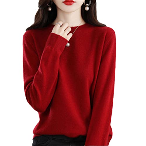 100% Wolle Kaschmir Pullover Damen Lose Casual Strick Rundhals Pullover Herbst und Winter Pullover Rostrot L von Bciopll