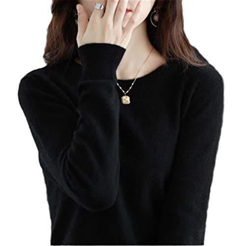 100% Wolle Kaschmir Pullover Damen Lose Casual Strick Rundhals Herbst Und Winter Schwarz XL von Bciopll