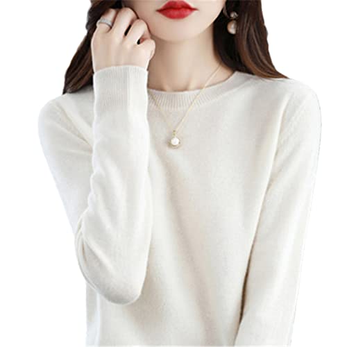 100% Wolle Kaschmir Pullover Damen Lose Casual Strick Rundhals Herbst Und Winter Weiß S von Bciopll