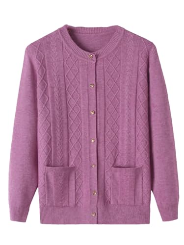 Bciopll Damen-Pullover-Cardigan, lässiges Rundhals-Design mit praktischen und praktischen Taschen, hellviolett, XXL von Bciopll