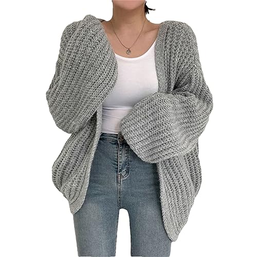 Bciopll Herbst Lose Strickjacke Jacke Faul Stil Casual Laterne Ärmel Einfarbig Dünnen Pullover Gray One Size von Bciopll