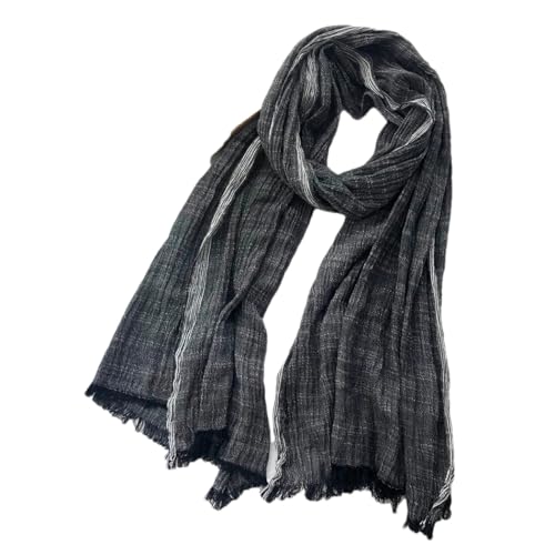 Bciopll Herbst Winter Herren Schal Gestreift Baumwolle Leinen Schals Warm Pashmina Halstuch Kurze Quaste Schals, Schwarzgrau, One size von Bciopll