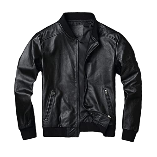 Black Cow Echtleder Bomberjacke Herren Rindsleder Echtleder Jacke Mantel Kurz Slim Business Jacke Lederkleidung Schwarz Rindsleder Größe 4XL 91-96kg von Bciopll