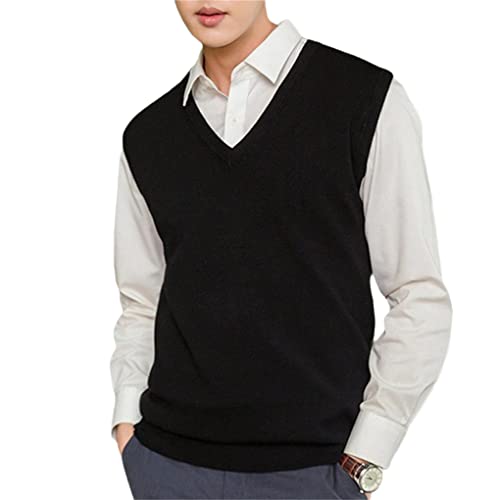 Herren Lose Warme Pullover Weste Einfarbig V-Ausschnitt Pullover Weste Pullover Strickweste, Schwarz , Large von Bciopll