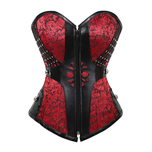 Steampunk Korsett Bustiers Frauen Sexy Corselet Vintage Leder Korsett Übergröße Halloween Rot M von Bciopll