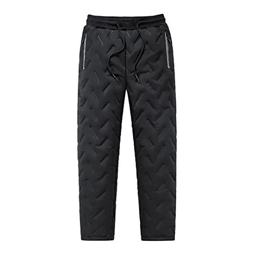 Winter Fleece Sweatpants Herren Jogger Daunen Baumwolle Reißverschlusstaschen Dicke Übergröße Warme Hose Herren Thermohose PZED1733SLBlack 4XL von Bciopll