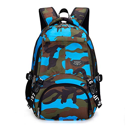Bcony Camouflage Tarnung Rucksäcke Daypack mit Laptopfach 15.6 Zoll, Blau Leichter Schulrucksäcke aus Polyester Oxford Gewebe für Jungen Mädchen für Outdoor Sport Reisen von Bcony