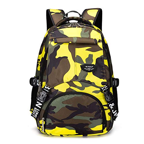 Bcony Camouflage Tarnung Rucksäcke Daypack mit Laptopfach 15.6 Zoll, Gelb Leichter Schulrucksäcke aus Polyester Oxford Gewebe für Jungen Mädchen für Outdoor Sport Reisen von Bcony