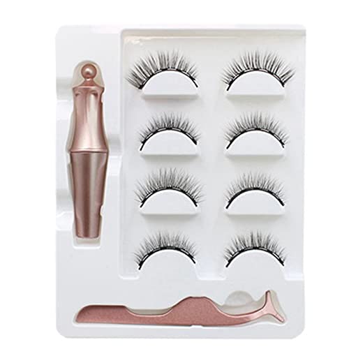 Bcowtte 4 Paar Magnetische Falsche Wimpern Wasserdichte FlüSsige Eyeliner Pinzette Set Dauerhafte WimpernverläNgerung Wimpernset 01 von Bcowtte