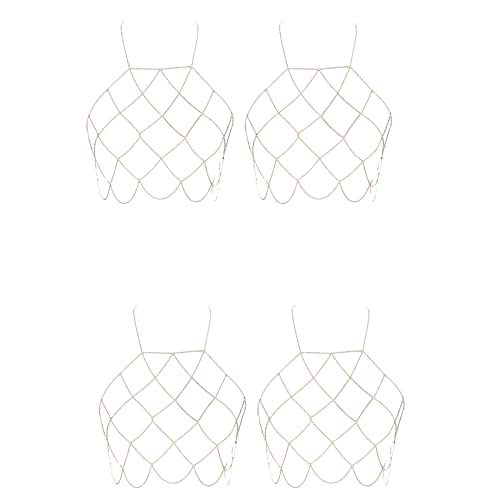 Bcowtte 4X Damen Neckholder Mesh Körper Kette Bralette Bikini Bh Halsketten Stomachers (Golden) von Bcowtte