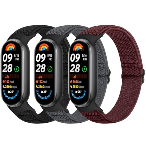 Bcuckood Elastisches Armband kompatibel mit Xiaomi Mi Band 8 Damen Herren, dehnbares Solo Loop Uhrenarmband weiches elastisches Nylon Ersatzarmband für Xiaomi Mi Band 8, 3 Stück von Bcuckood