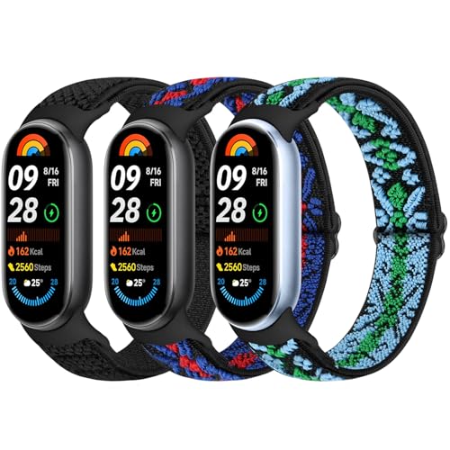 Bcuckood Elastisches Armband kompatibel mit Xiaomi Mi Band 8 Damen Herren, dehnbares Solo Loop Uhrenarmband weiches elastisches Nylon Ersatzarmband für Xiaomi Mi Band 8, 3 Stück von Bcuckood